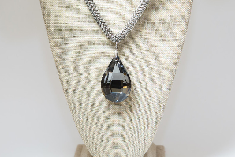 Black Diamond Faceted Crystal on Silver Chain 3