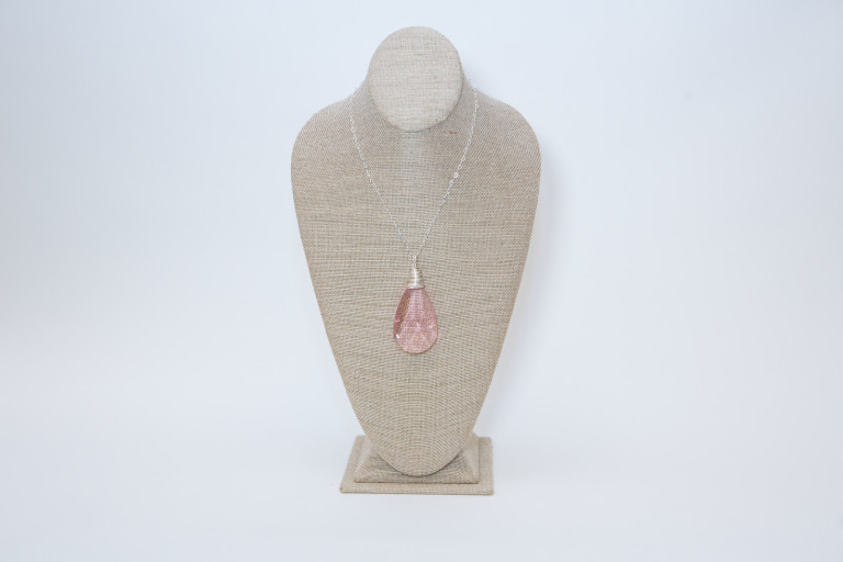 Rose Quartz Faceted Crystal on Silver Chain